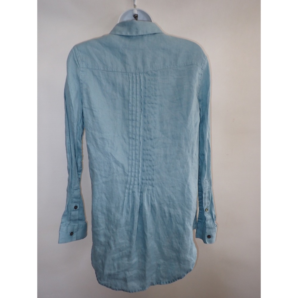 Sundance Womens XS Blue 100% Linen Pintuck Pleated Button Down Long Sleeve Shirt - Picture 4 of 5